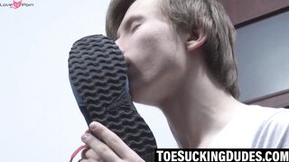 Foot Worship - barely legal Guy Inhaling Pants And Licking Feet Of His Older Partner