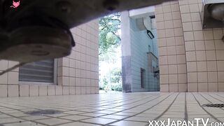 Public Peeping Tom Catches Asian Babe Peeing In Toilet