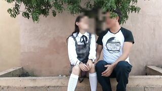 School cunt with mouth gets lusty and fucks into the park with