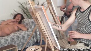 2 men take turns fucking an older woman