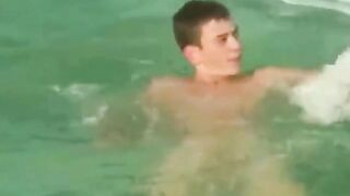 Three Hunks Share Intense Anal Sex at Outdoor Swimming-Pool
