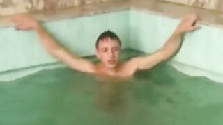 Three Hunks Share Intense Anal Sex at Outdoor Swimming-Pool