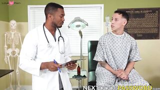 Des Irez gets ripped open by BBC doctor Sean Xavier in the exam room