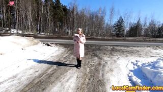 Russian Babe Exposes Herself in Public - Outdoor Freak Show