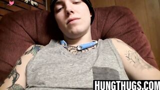 Tatted Up Straight Guy Jerking Off & Shooting Hot Load