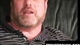 Bearded bear tugs his fat dick until he cums hard