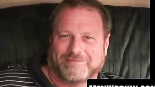 Bearded bear tugs his fat dick until he cums hard