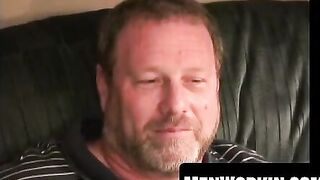 Bearded bear tugs his fat dick until he cums hard