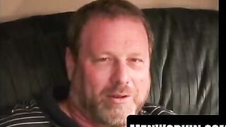 Bearded bear tugs his fat dick until he cums hard