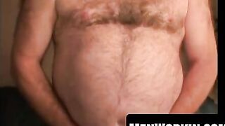 Bearded bear tugs his fat dick until he cums hard