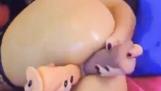 Camgirl Uses Two Large Dildos for Anal DP