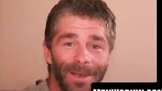 Bearded gay man fingers his ass while masturbating