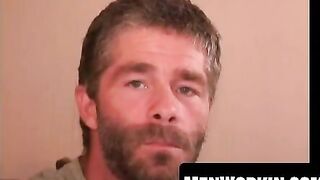 Bearded gay man fingers his ass while masturbating