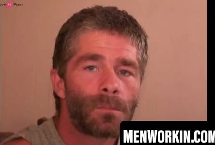Bearded gay man fingers his ass while masturbating