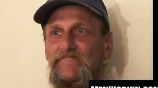 Bearded homo jerks his big dick to a wild finish