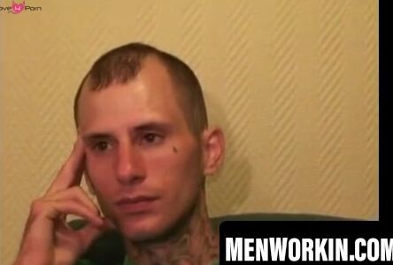 Tattooed amateur plays with his cock and cums