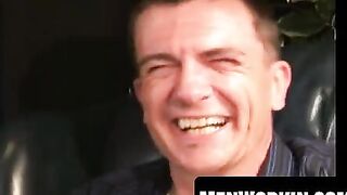 Handsome older man wanks and coats his hands in cum