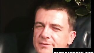 Handsome older man wanks and coats his hands in cum