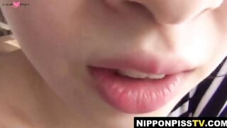 Twisted tiny Japanese babe pisses post outdoor vag teasing