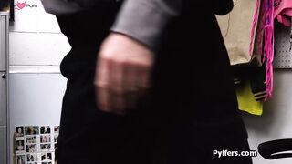 Coed tries to steal rubber but gets busted and fucked for it