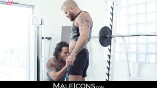 MaleIcons.com - Beefy bearded gays engage in gym locker room rimming and anal drillin