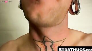 Str8Thugs.com - Tattooed and pierced straight amateur's solo cock play and cum blasti