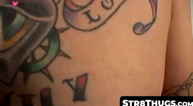 Str8Thugs.com - Tattooed and pierced straight amateur's solo cock play and cum blasti