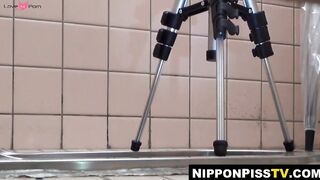 Asian beauties bare slits while urinating in public restrooms