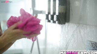 Stepmom Carina Blair throw off her towel showing her stepson her hot sexy body