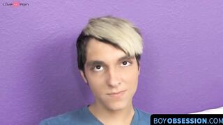 BoyObsession.com - Blonde skinny twink Rany's long dick stroking and dildo stuffing