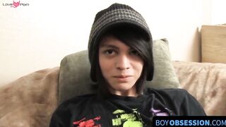 BoyObsession.com - Skinny twink Roxy's dildo stuffing and wanking post-interview