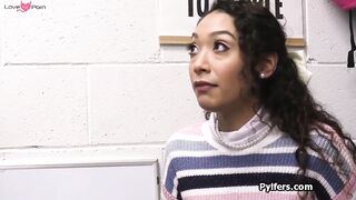 Throat fucking curly Latina for stealing porn DVDs