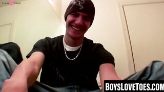 Handsome Clyde worships feet before solo masturbation