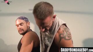 DaddyBondageBoy.com - Buff Jessie restrained by gym bro for makeout
