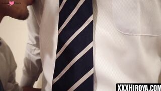 Asian stud Hiroya tongue fucks Shinta in suit before dicking him raw
