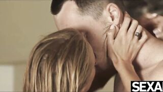 Goddess blonde blows hubby's penis and ride to a wild