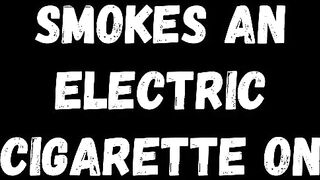 Blonde Lady Smokes An Electric Cigarette On Stairs