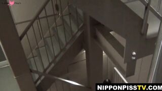 Two students tailed by a watcher for their pee captures