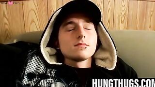 Skinny Slip tugs his cock alone to completion