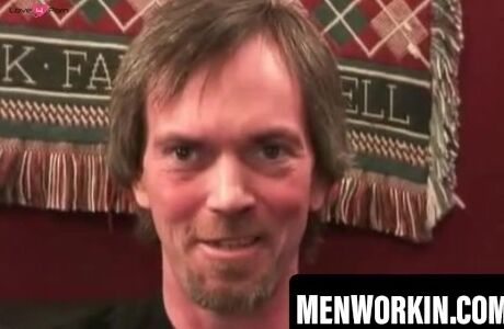 Hairy guy wanks and cums nude after his interview