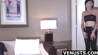 Seductive tranny Venus Lux swallows dick before anal