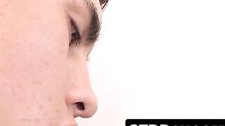 Bottom Latino twink bred after sucking two thick cocks