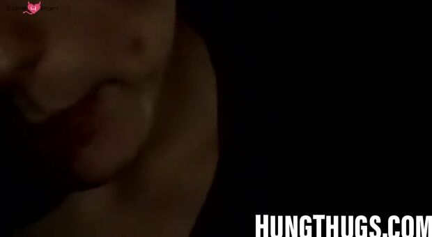 Straight thugs jack off and cum outdoors