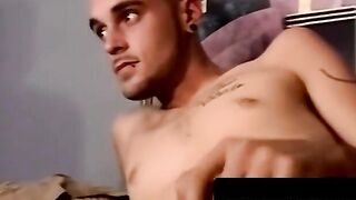 Straight guys jerk off to porn for simultaneous cum blasts