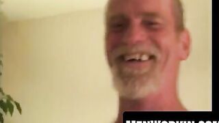 Hairy mature stud teased before jerking his fat dick off