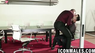 Gay boss bends employee over conference table and fucks