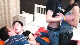 Two dudes nail two sexy sluts