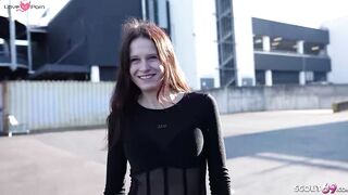 GERMAN SCOUT - Small Redhead Teen Peach Delina Pick Up for First Casting Fuck