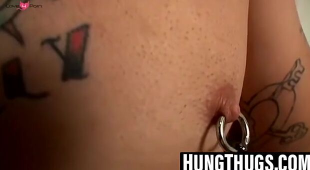 Pierced straight amateur strokes his cock deep and slow