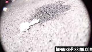 Sexy Asian in knee socks seeks a hidden spot to pee